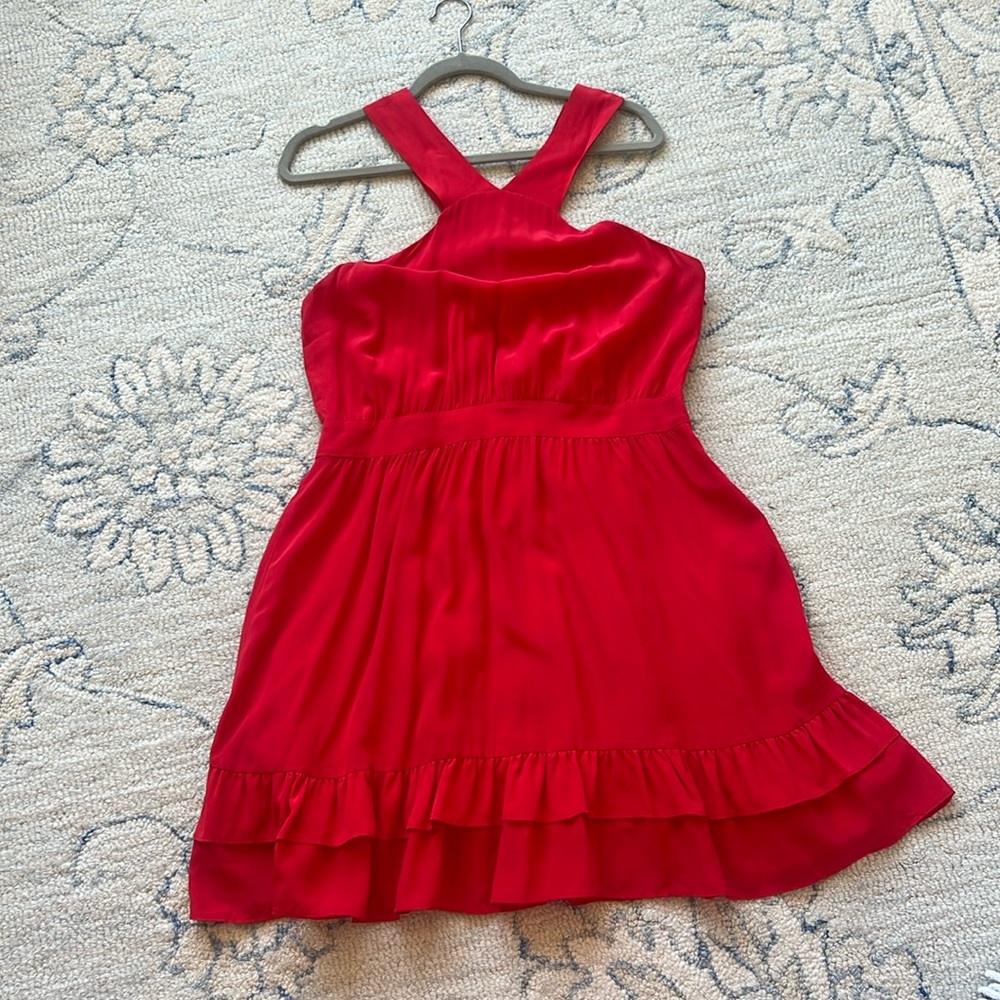 Sezane red dress Sz 12 (FR 44). Cross back with button detail